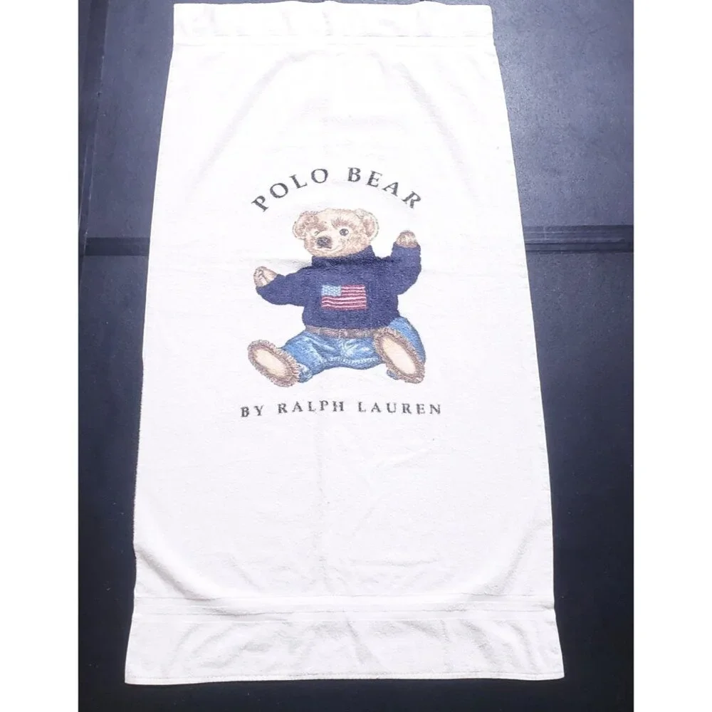 Vintage 90s Ralph Lauren Polo Bear USA Spell Out‎ Terry Cloth Beach Bath Towel